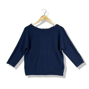 Cashmere Cashmere‎ Cardigan Sweater Womens Small Blue Ruffle Trim V-Neck Preppy